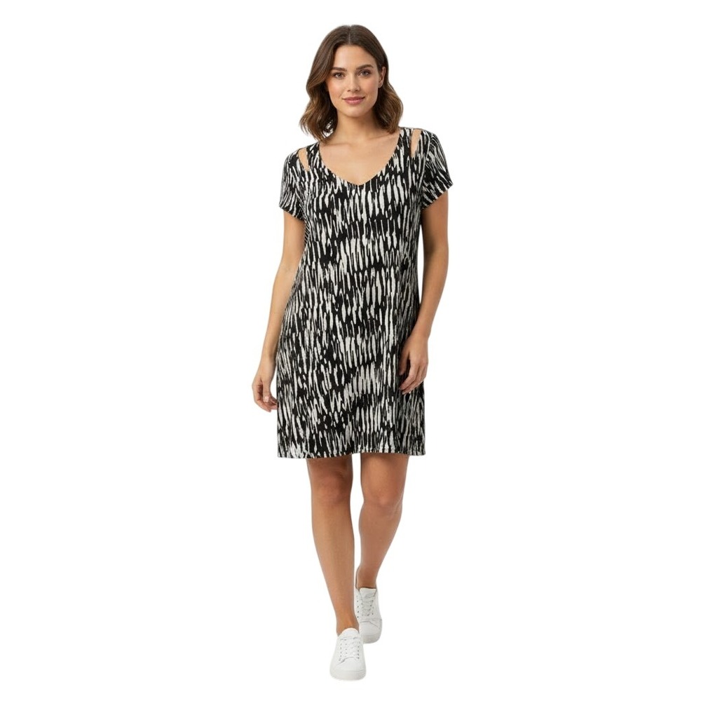 OOTD Mini Dress Size‎ Medium Black White Cold Shoulder Trendy Shift